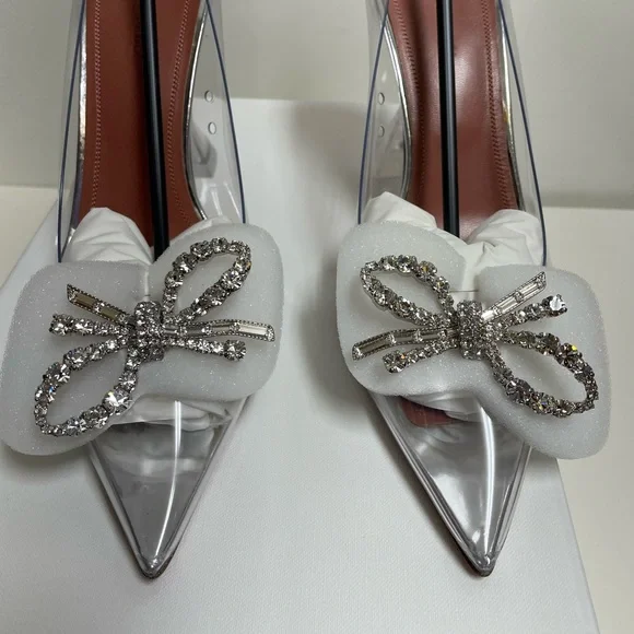 AMINA MUADDIRosie crystal-embellished bow-detailed PVC pumps